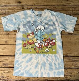 The Smurfs Women’s Size S Blue/White Tie Dye T Shirt